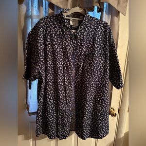 Paper Denim & Cloth Dark Blue Leaf Print Shirt 
Mens Classic stretch fabric 4X